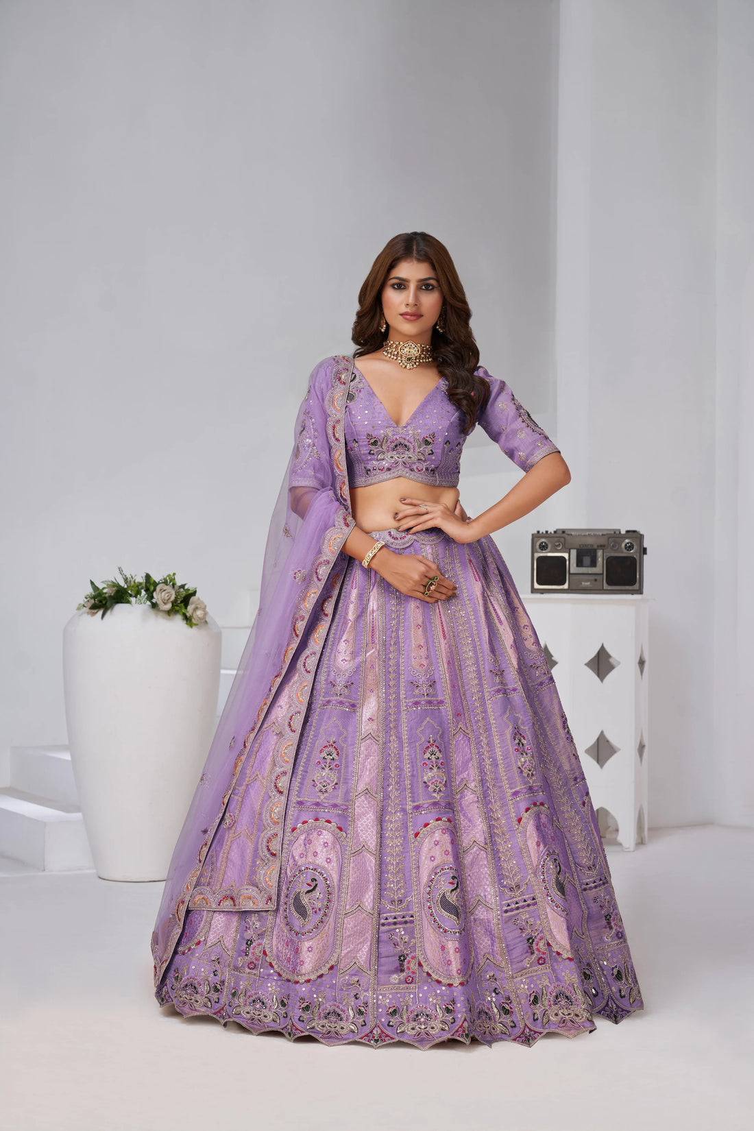 Purple - Banarasi Silk Embroidered Ready-to-Wear Lehenga Set - Kesar Fab