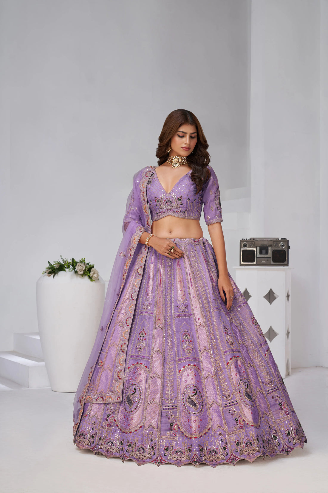 Purple - Banarasi Silk Embroidered Ready-to-Wear Lehenga Set - Kesar Fab