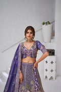 Purple - Tissue Beads & Sequin Embroidered Lehenga Set - Kesar Fab