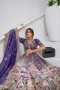Purple - Tissue Beads & Sequin Embroidered Lehenga Set - Kesar Fab