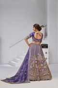 Purple - Tissue Beads & Sequin Embroidered Lehenga Set - Kesar Fab