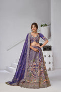 Purple - Tissue Beads & Sequin Embroidered Lehenga Set - Kesar Fab