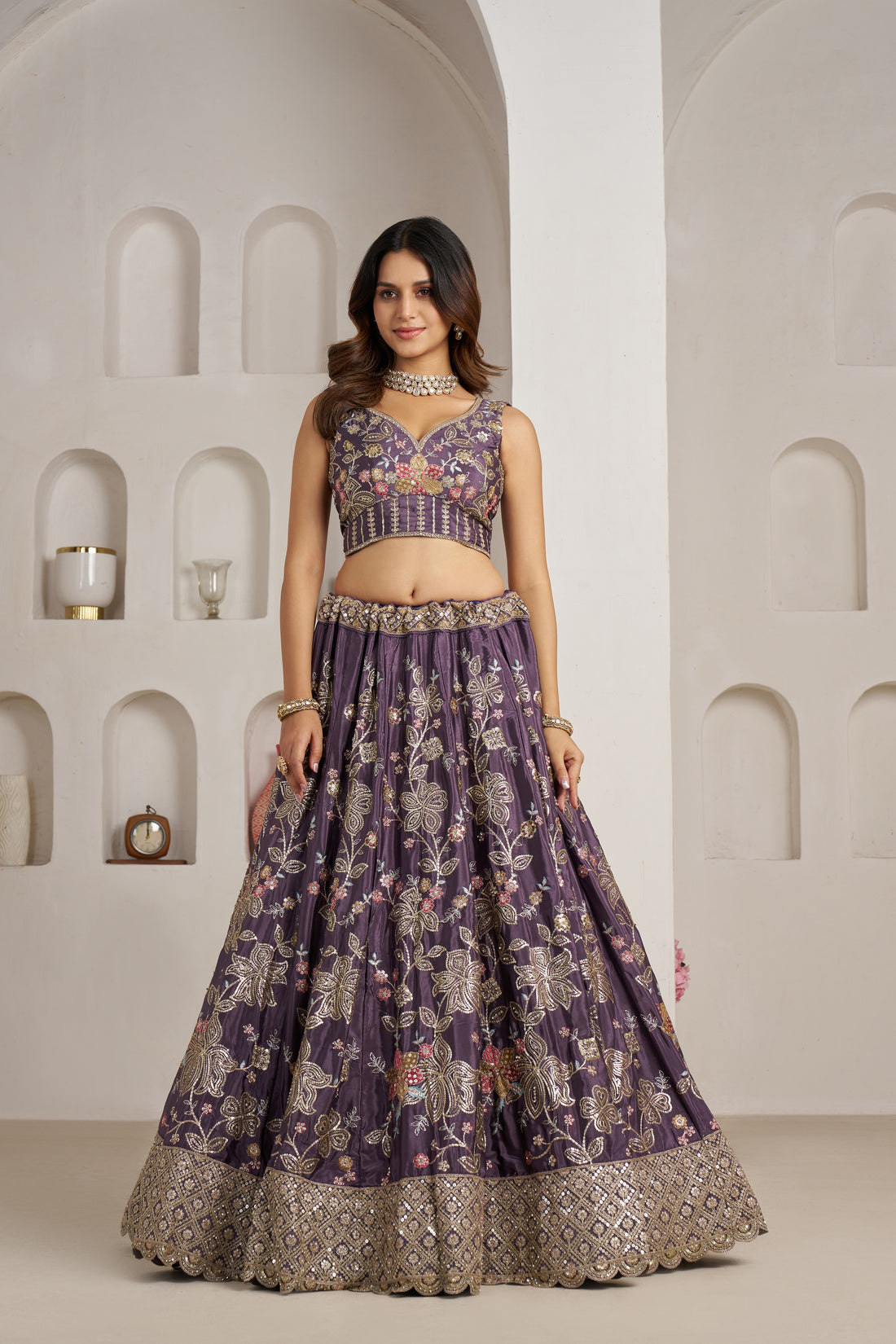 Elegant Floral Embroidered Lehenga Choli Set with Dupatta