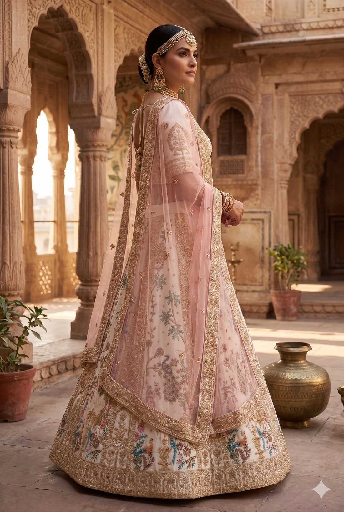 Elegant Cream Raw Silk Bridal Lehenga with Delicate Beads Embroidery