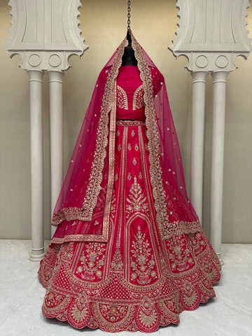Modern Pink Bridal Lehenga in Pure Raw Silk