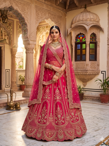 Modern Pink Bridal Lehenga in Pure Raw Silk