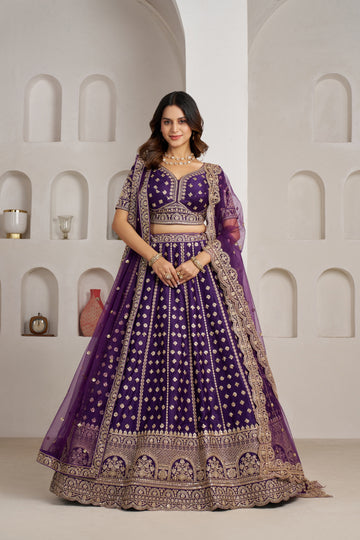 Purple Double Dupatta Bridal Lehenga Collection