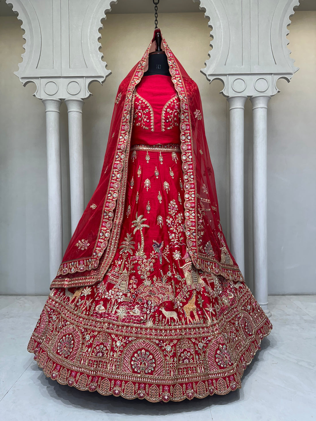 Signature Rani Bridal Lehenga in Pure Raw Silk with beautiful motifs