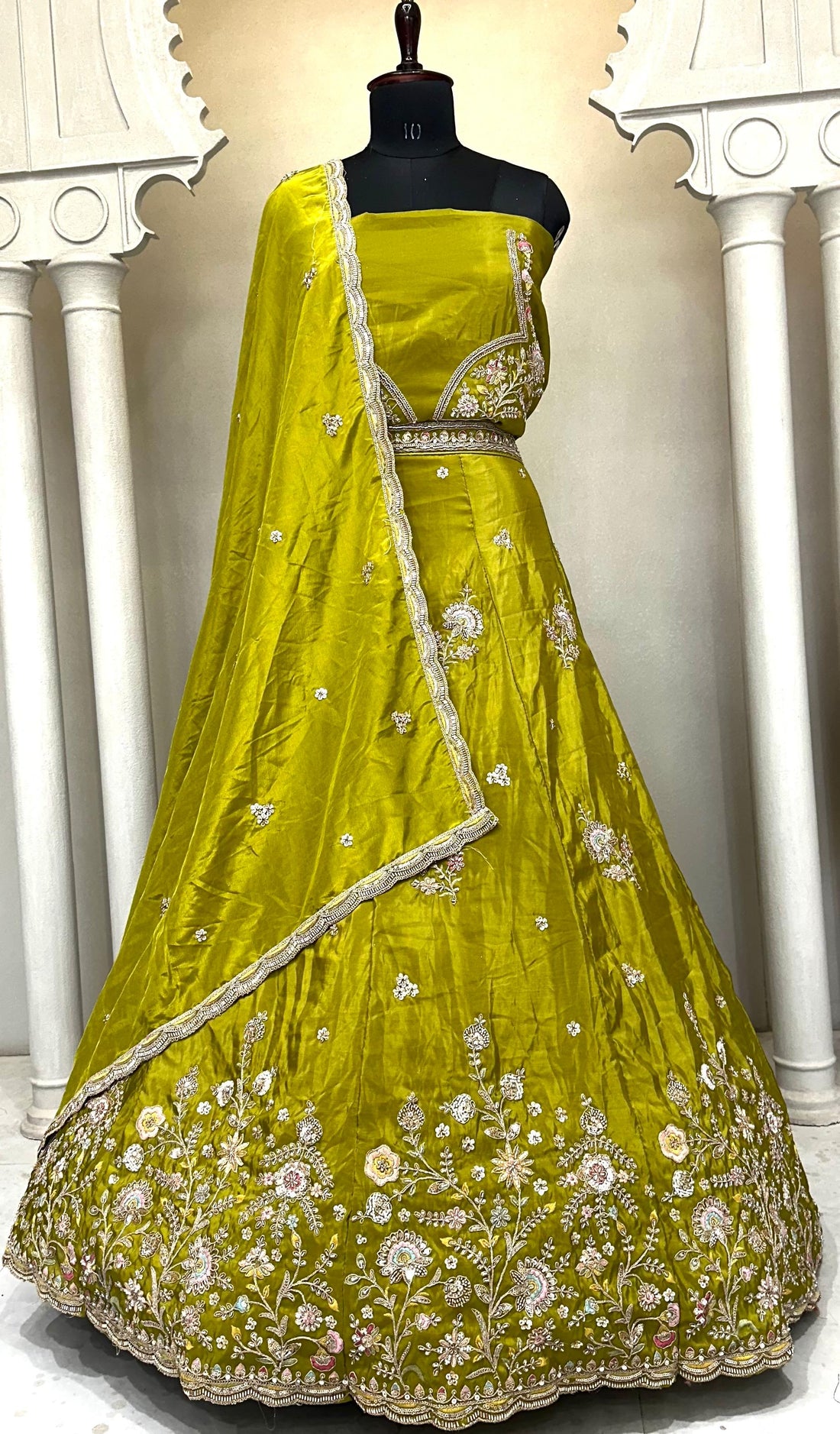 Rust Crepe Tissue Lehenga Featuring Handcrafted Beads Work