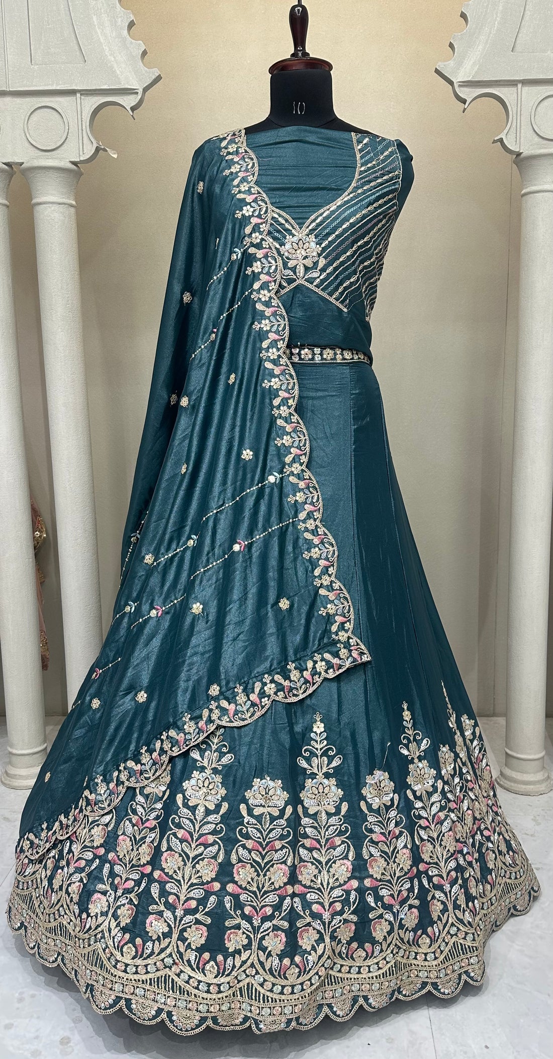 Designer Coffee Tissue Silk Lehenga with Festive Embroidery
