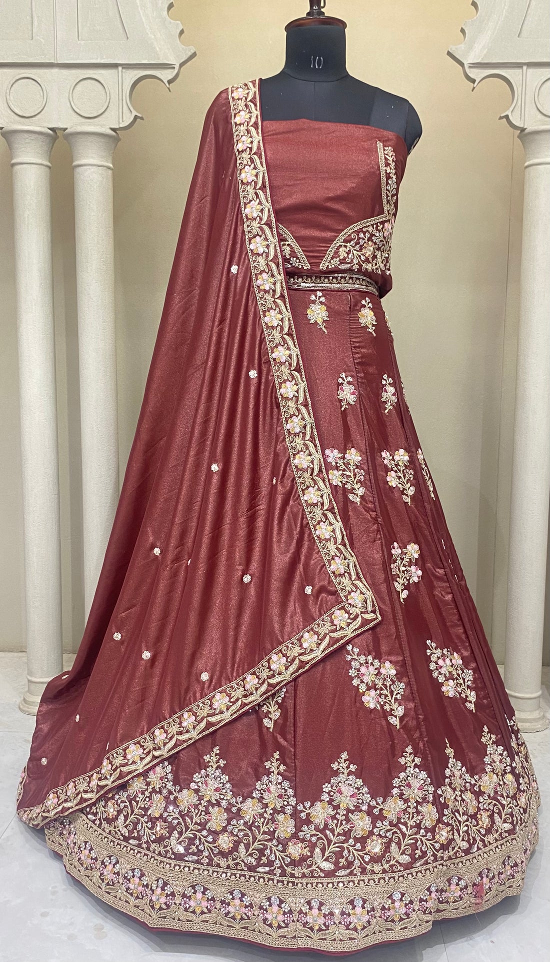 Mustard Lehenga Featuring Rich Tissue Silk Texture