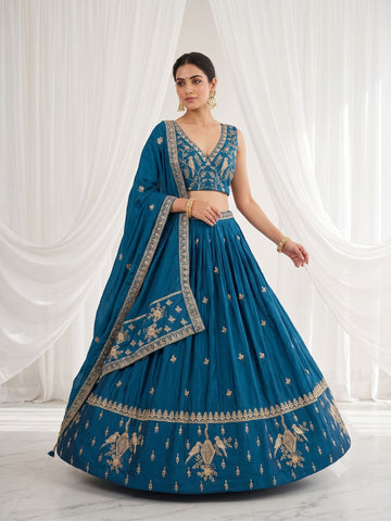 Blue Beads work Semi-Stitched Lehenga & Unstitched Blouse With Dupatta