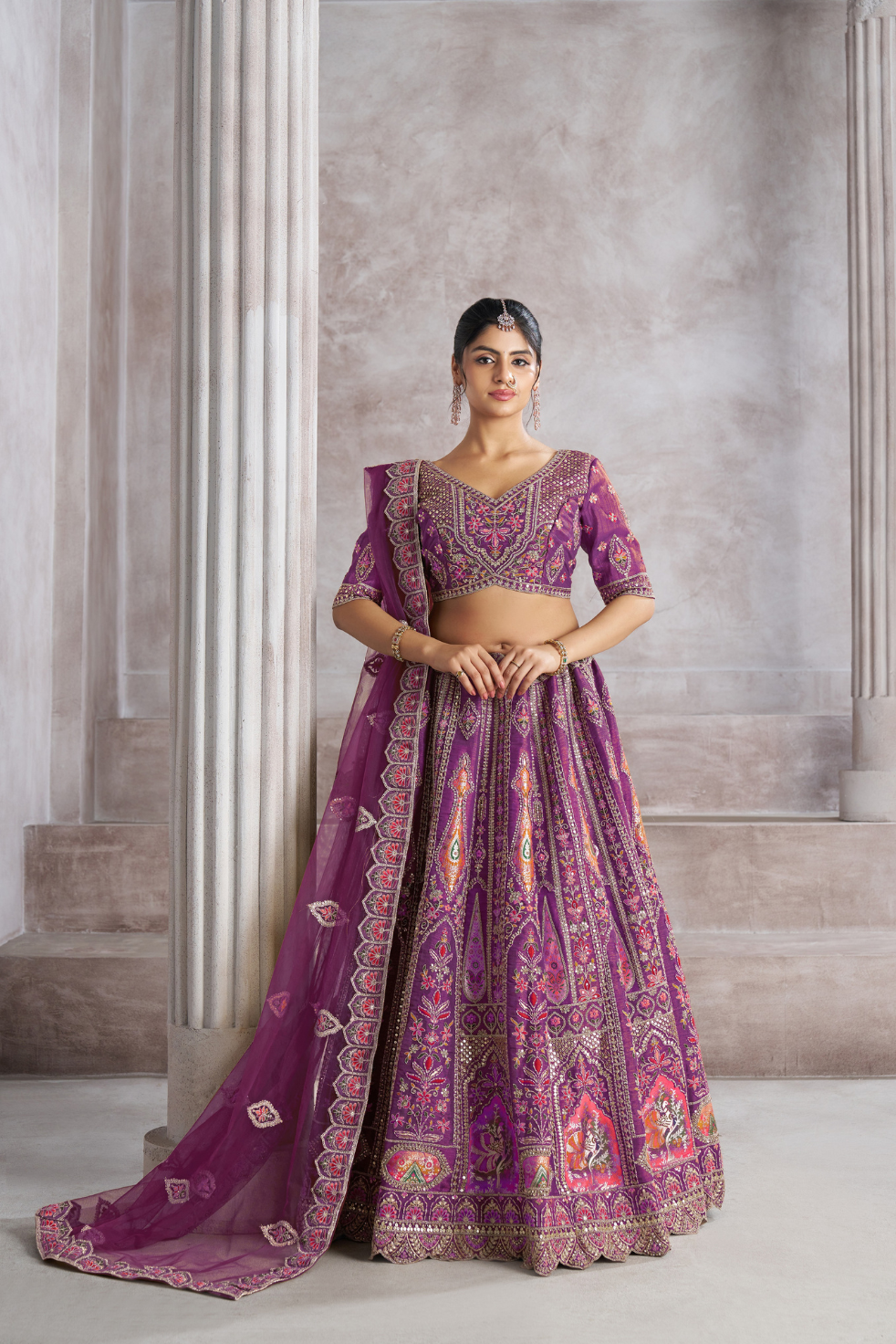 Berry Purple Bridesmaid Lehenga with Aari & Sequins Work