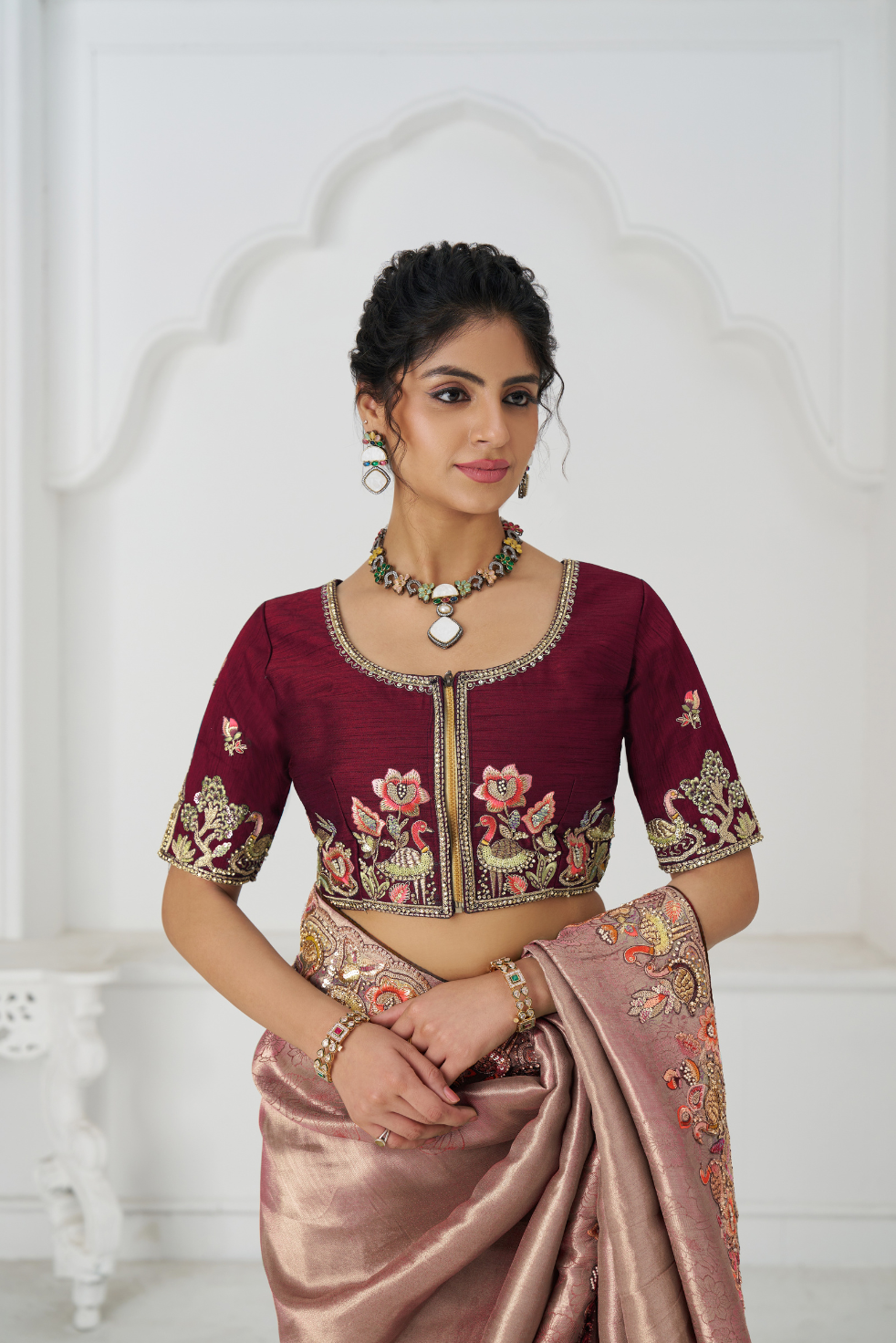 Pretty Pink Color Saree With Multi-thread And Sequins Embroidery For Wedding