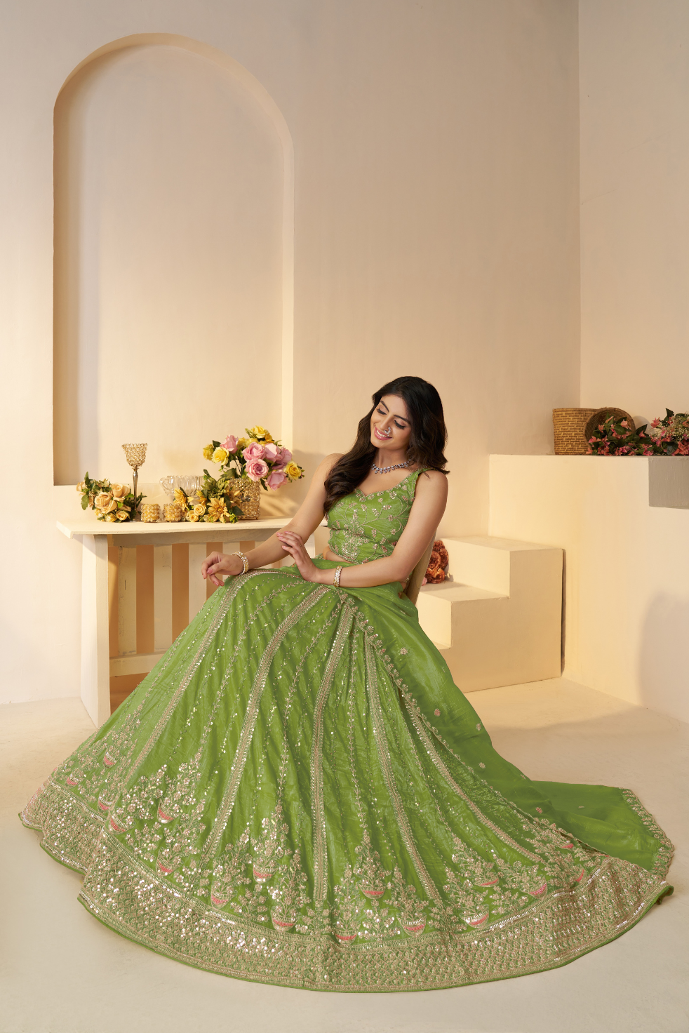 Mehendi Function Lehenga with Sequin and Cut Dana Work for Brides