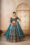 Blue Aari Embroidered Banarasi Lehenga for Brides