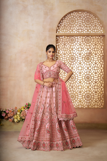 Adorable Pink silk  Embroidery  Wedding Wear Lehenga Choli