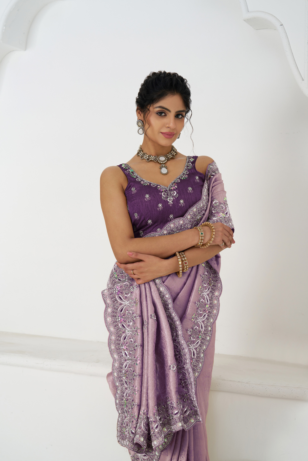 Latest Blue Pure Dola Silk Saree With Sequins And Beads Embroidery For Festivals