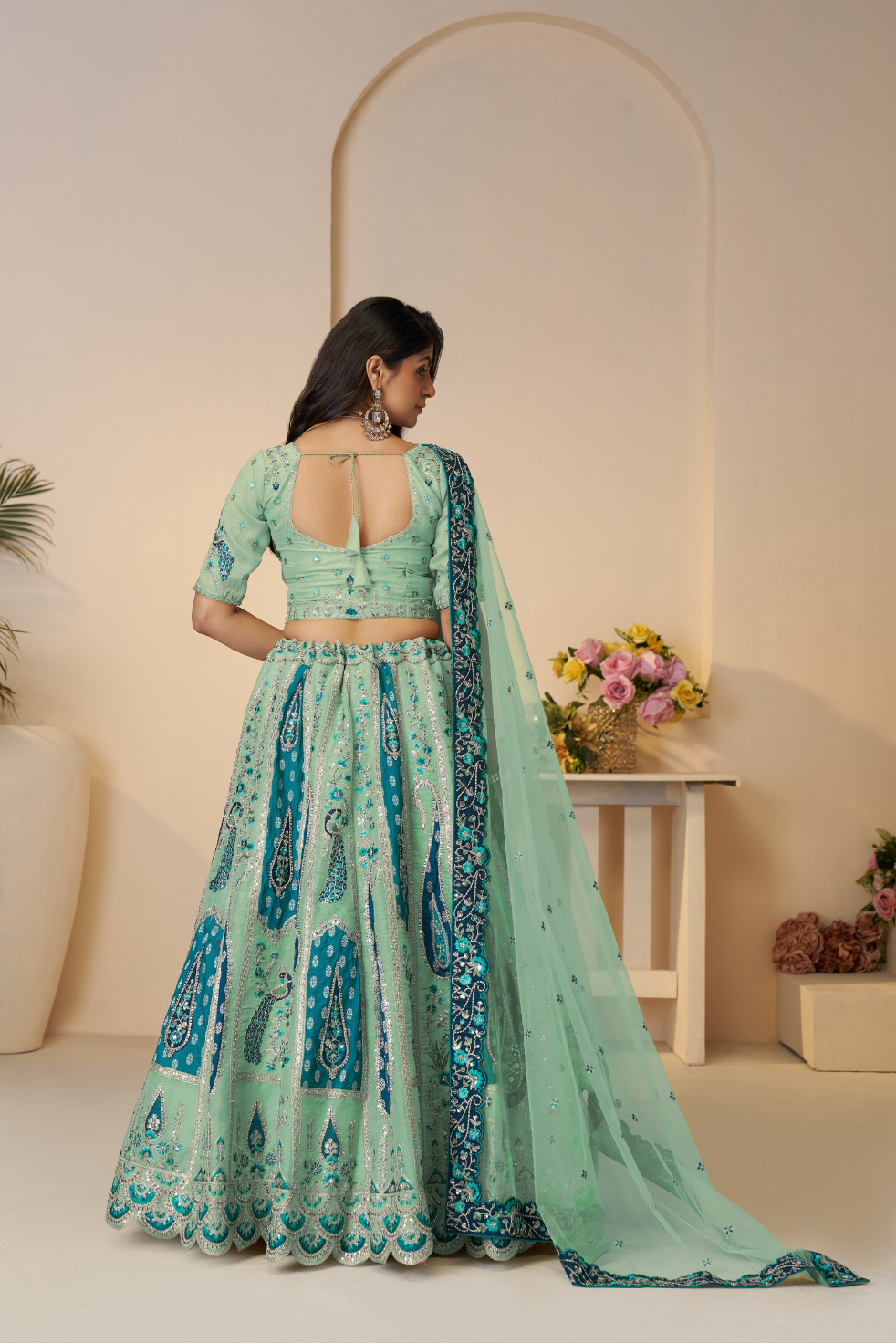 Royal Grandeur bridal sky blue  Lehenga with Paisley and Peacock Motifs & Heavy Embroidery