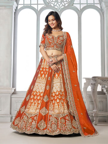 Elegant Rust Lehenga Featuring Rich Raw Silk and Artisan Craftsmanship