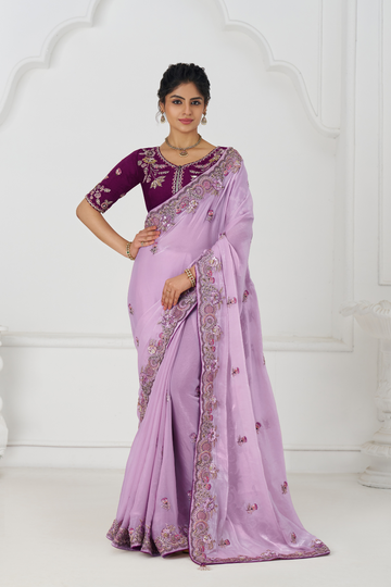 Mauve Color Saree In Zari & Sequin Work On Luxurious Fendi Fabric