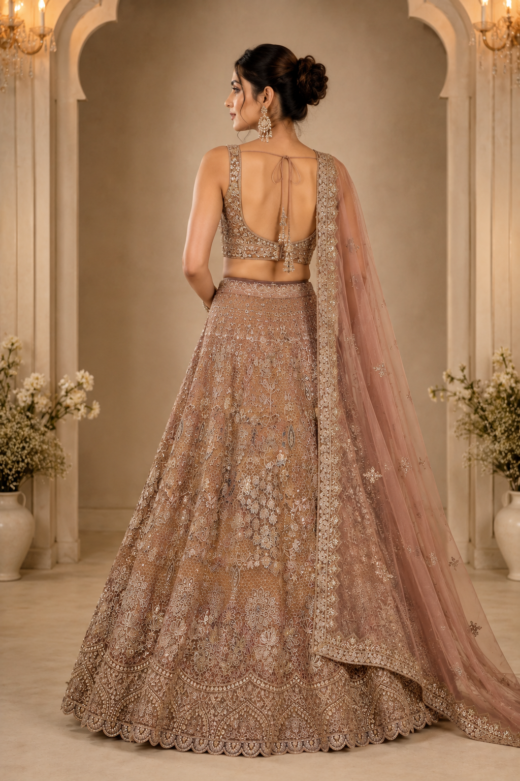 Elegant Brown Bridal Lehenga with  Semi-Stitched Lehenga & Unstitched Blouse With Dupatta