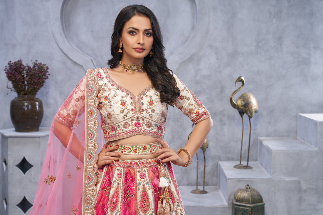 Bridal Lehenga with Temple Motifs, Peacock Designs