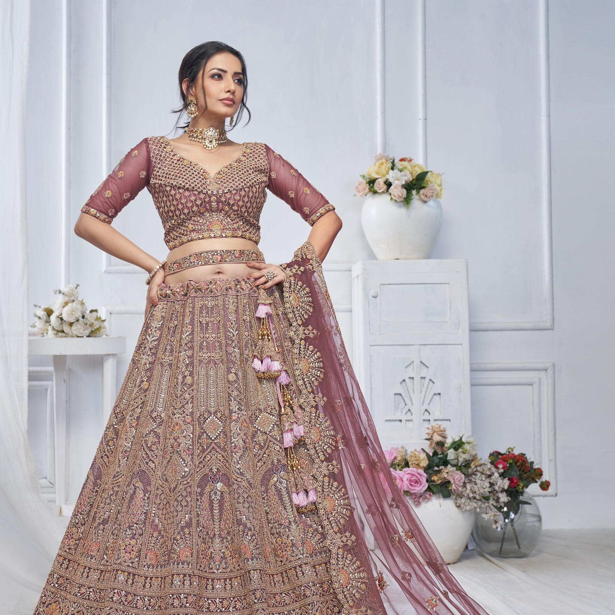 Bridal Onion Soft Net Lehenga