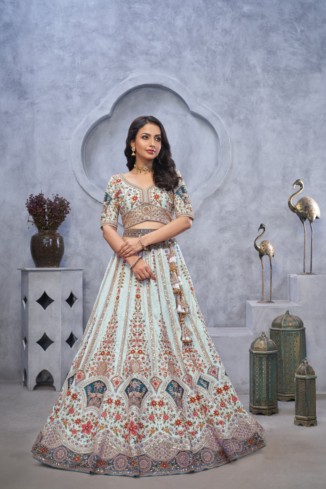 Stunning Sky blue Lehenga with Zari Paisley Embroidery