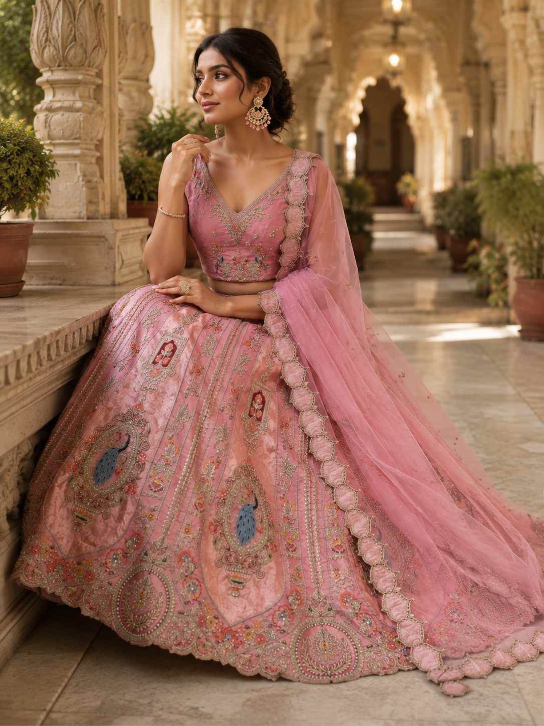 Girls' Designer Pink Silk Lehenga with Semi-Stitched Blouse & Lehenga Semi-Stitched Lehenga & Unstitched Blouse With Dupatta