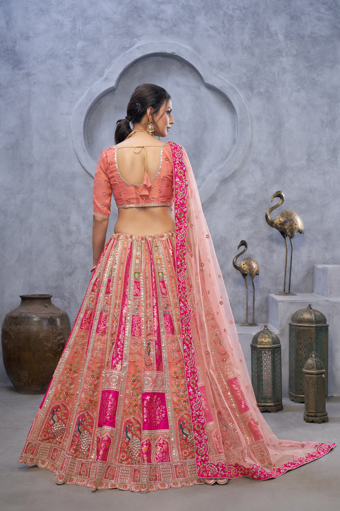 Plush pink Lenega embodded by Thread and Sequin Embellished Lehengas