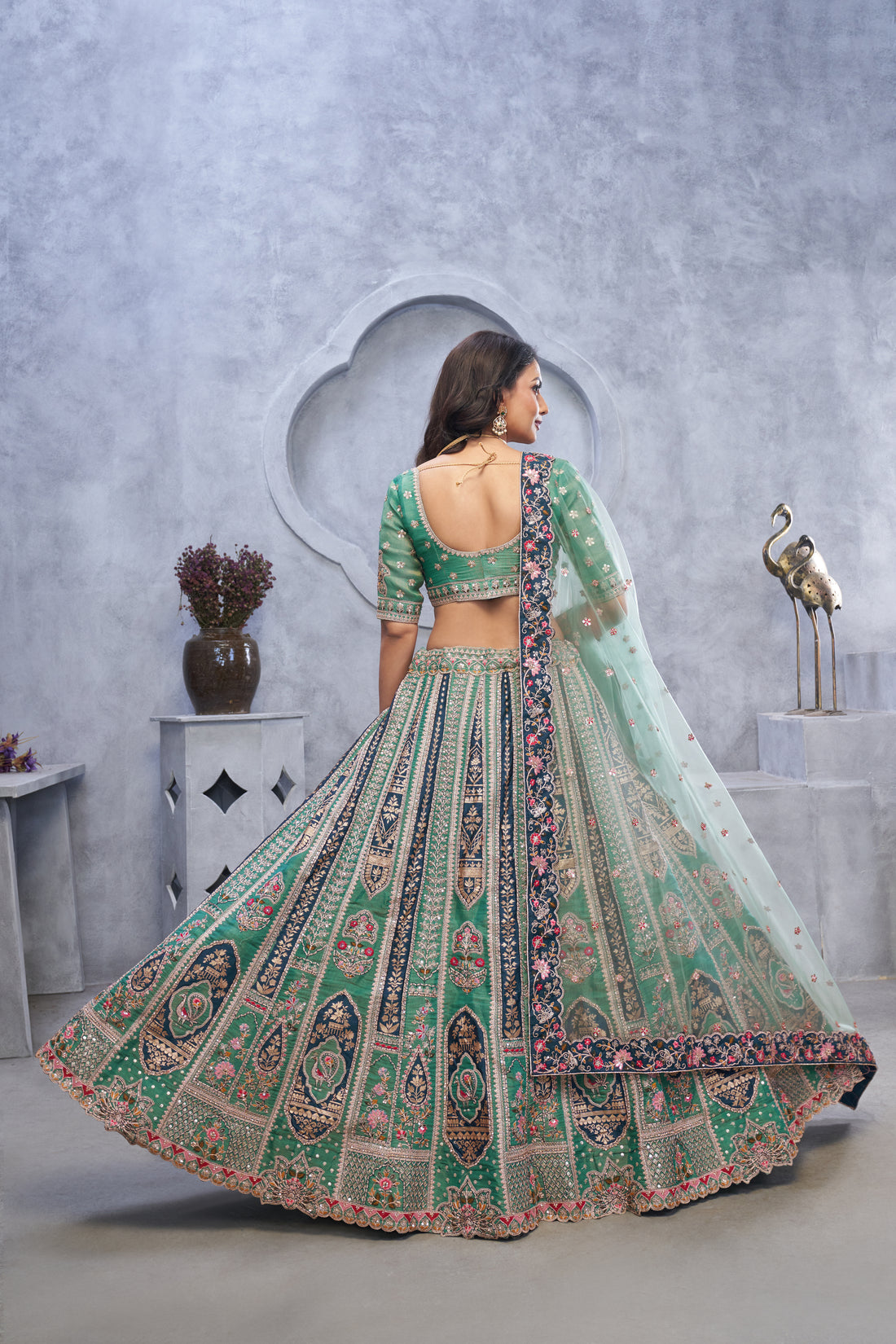Banarasi Silk Green color Embroidered Wedding Lehenga Choli
