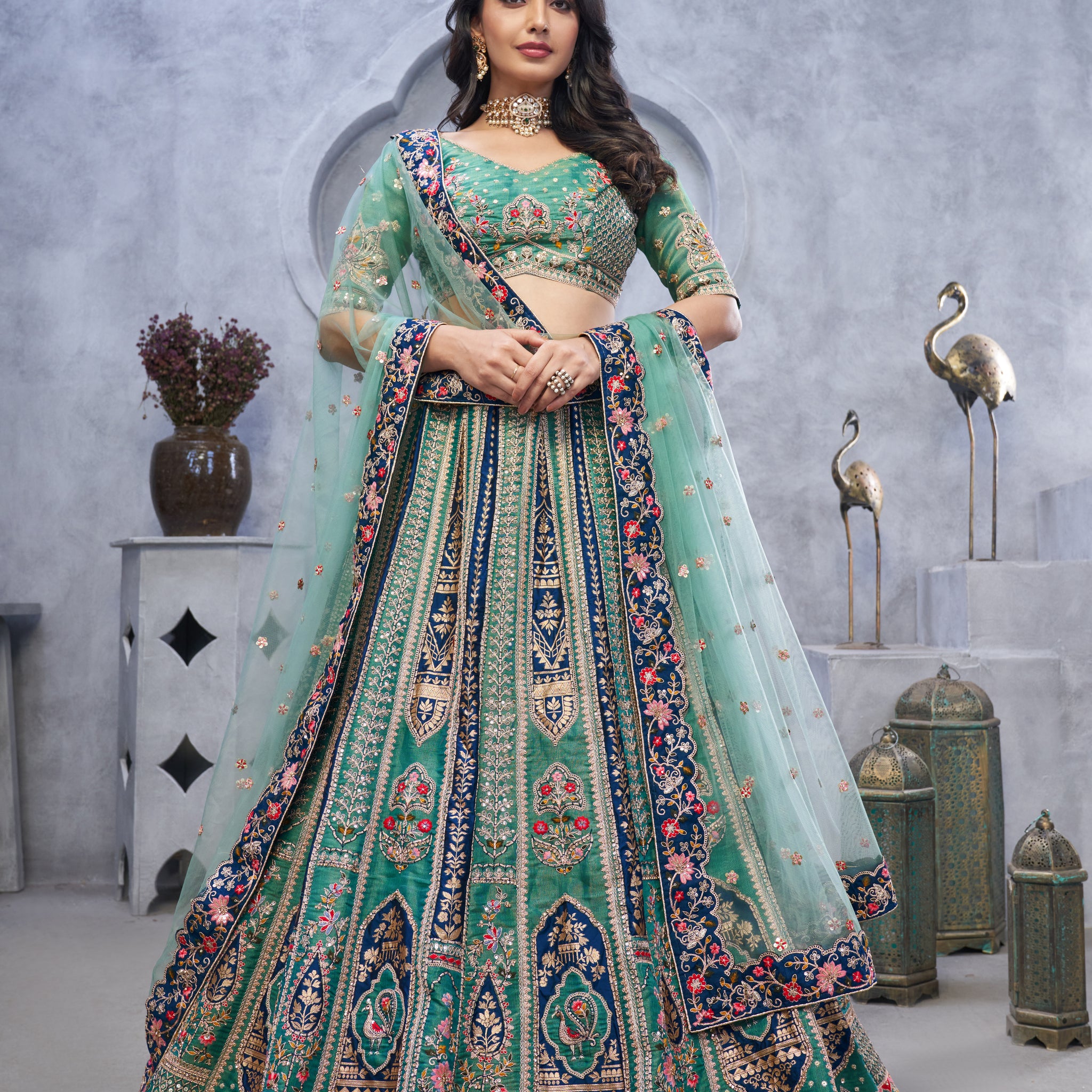 Banarasi Silk Green color Embroidered Wedding Lehenga Choli