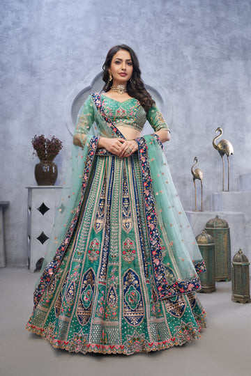 Banarasi Silk Green color Embroidered Wedding Lehenga Choli