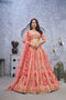 Pink Organza Silk Wedding Lehenga Choli with Paisley Motifs & Soft Net Dupatta
