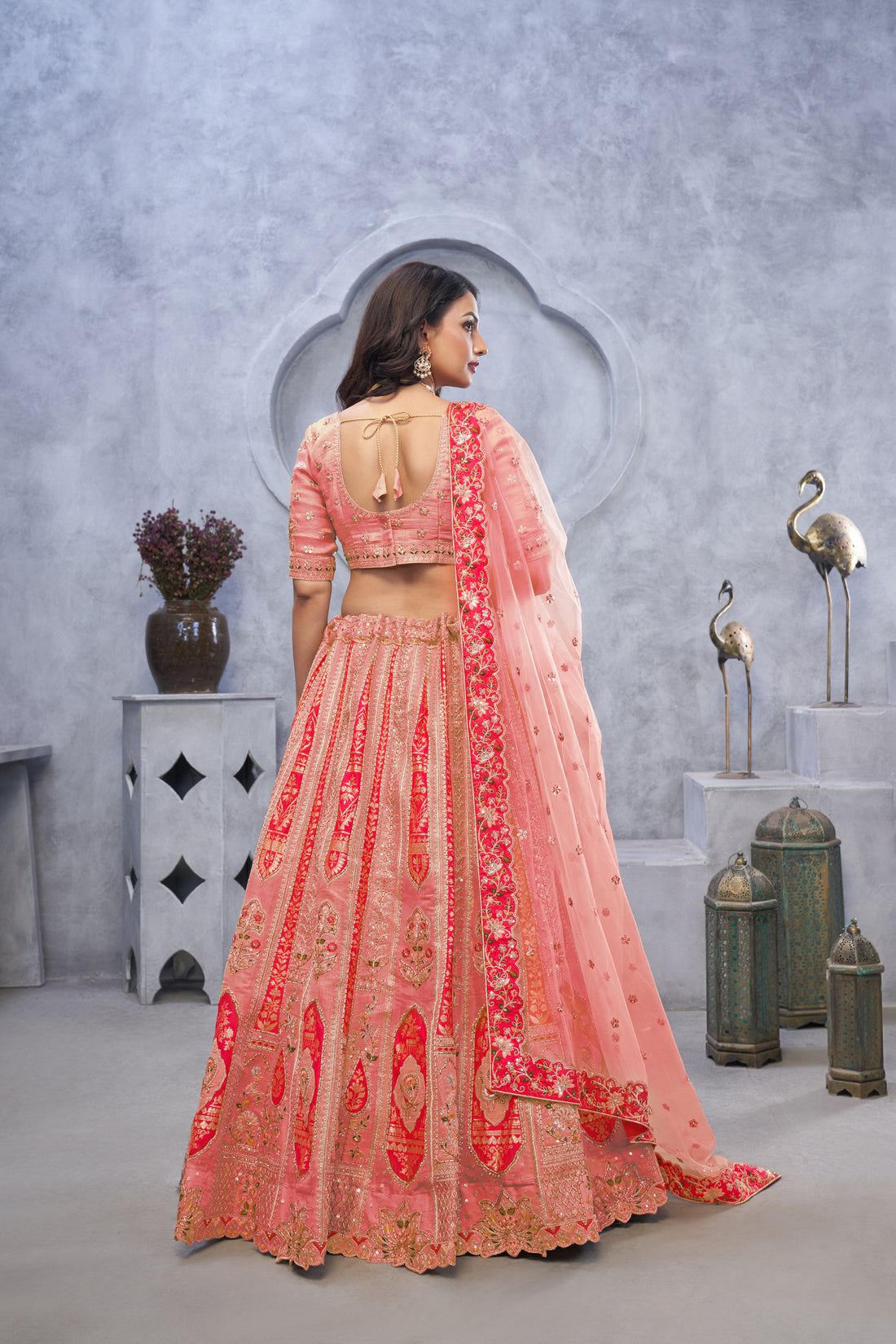 Banarasi Silk Pink color Embroidered Wedding Lehenga Choli
