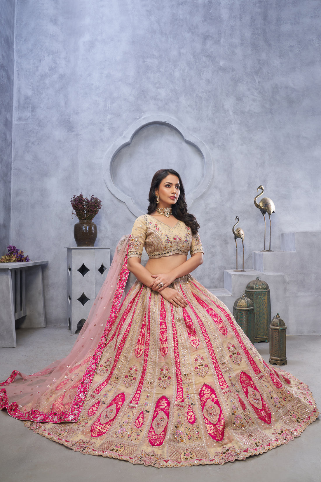 Banarasi silk Intricate Paisley Motifs Traditional Embroidered Wedding Lehenga Choli