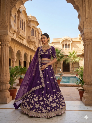 Festive Purple Lehenga with a Rich Tissue Silk Glow