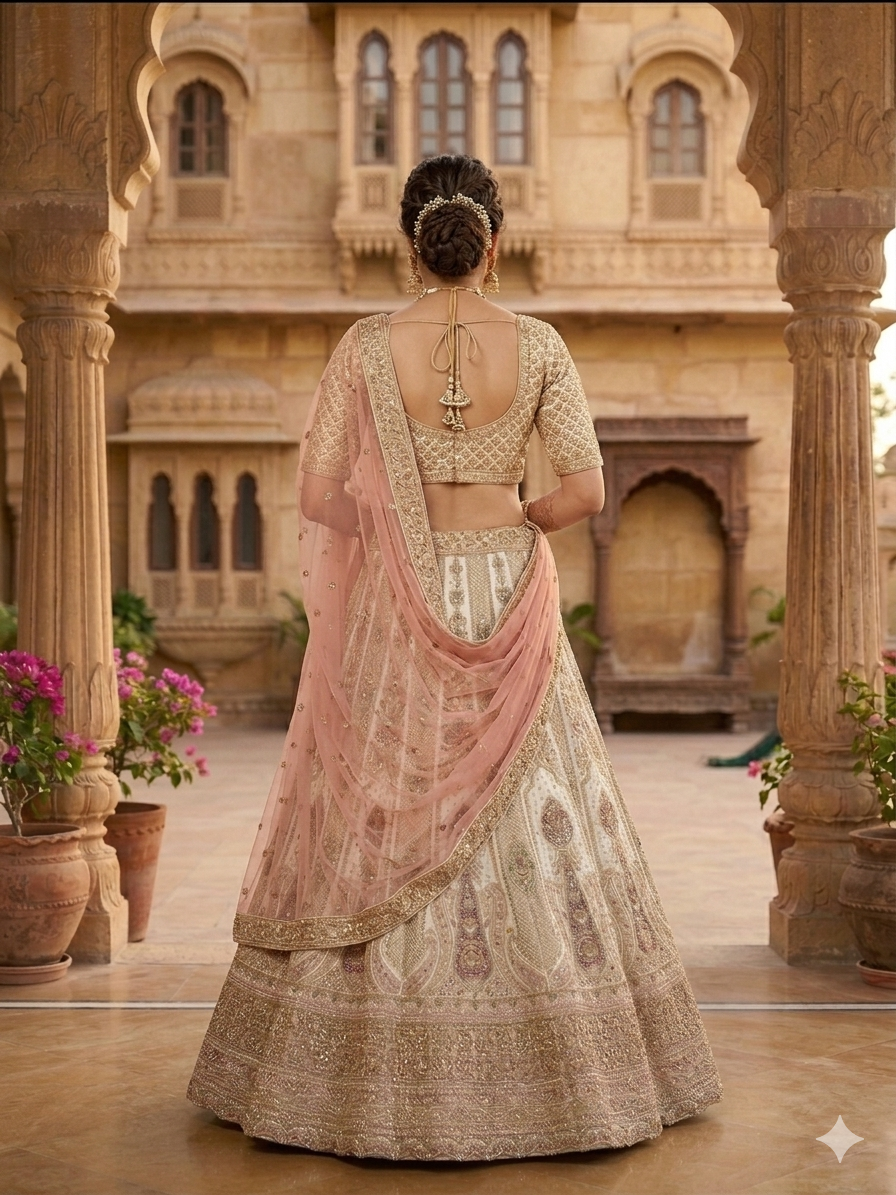 Cream Bridal Lehenga with Intricate Zari & Hand Embroidery
