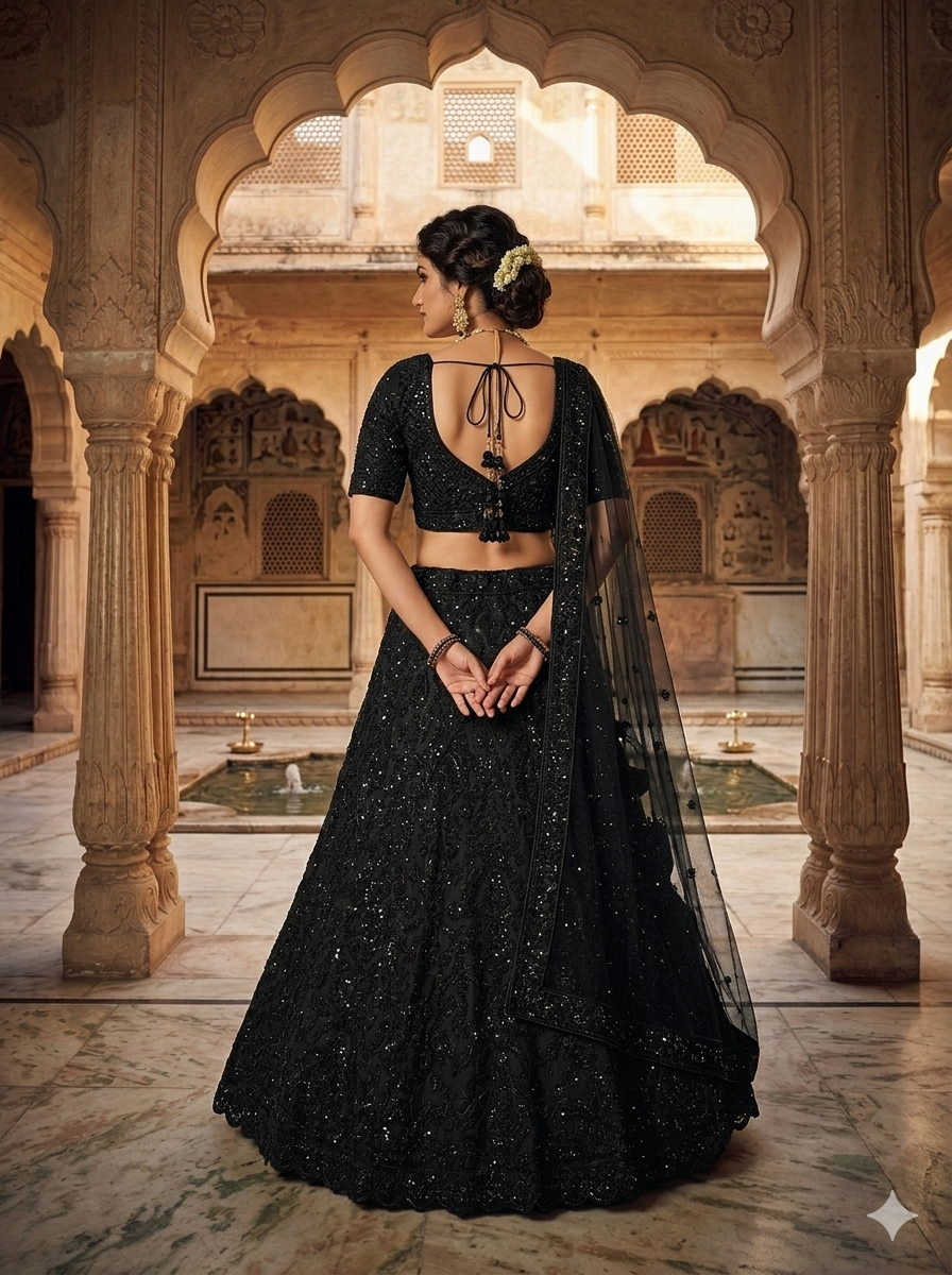 Black Beads Net Lehenga for Festive & Evening Wear