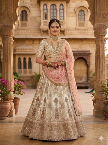 Cream Bridal Lehenga with Intricate Zari & Hand Embroidery