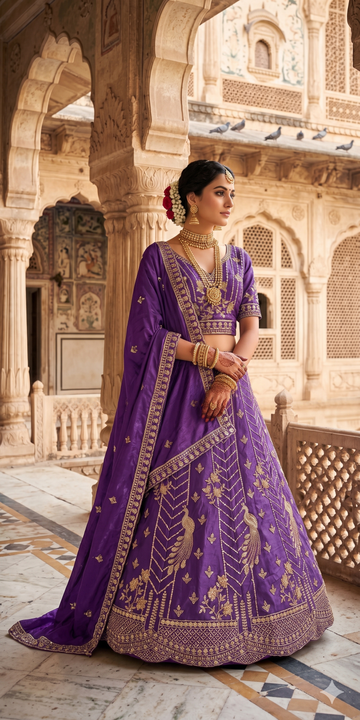 Soft Purple Organza tissue Lehenga with Beads & Sequins Work